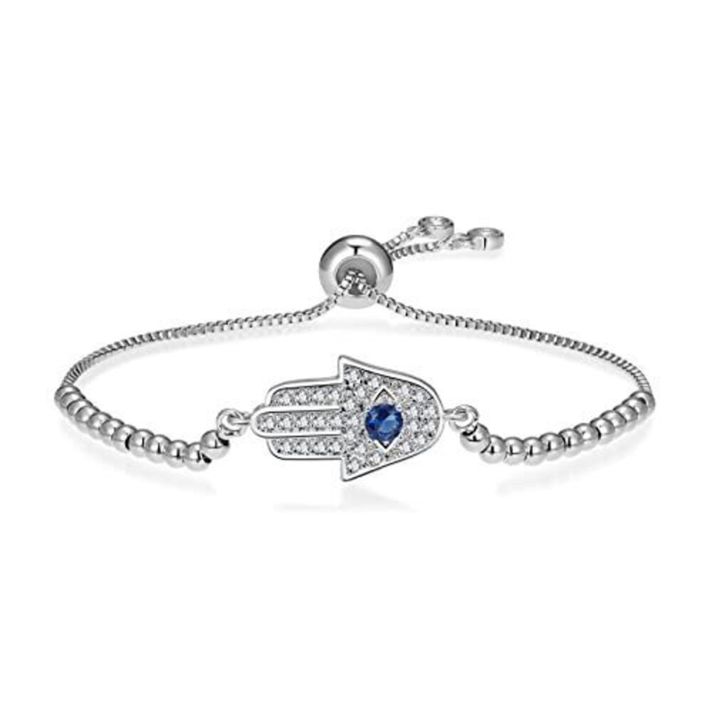9355 Hamsa Bracelet Evil Eye Bracelets,18K Gold Plated Adjustable Silver